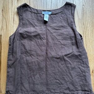 Brown Sleeveless Linen V-Neck Tank